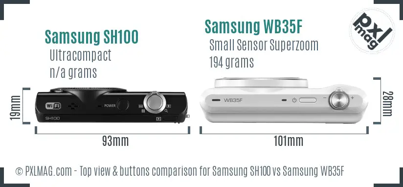 Samsung SH100 vs Samsung WB35F top view buttons comparison