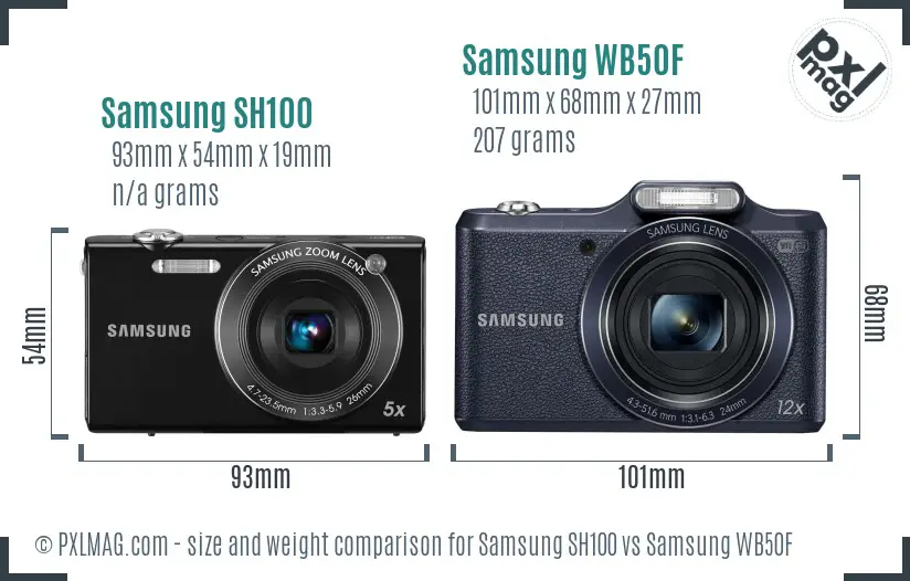 Samsung SH100 vs Samsung WB50F size comparison