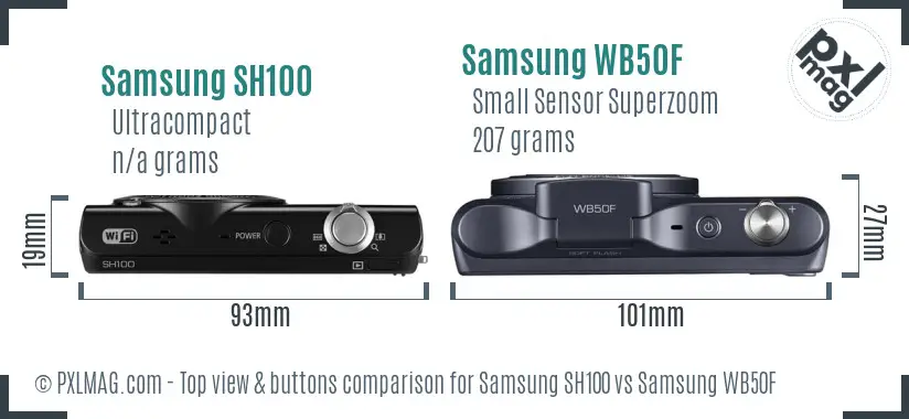 Samsung SH100 vs Samsung WB50F top view buttons comparison