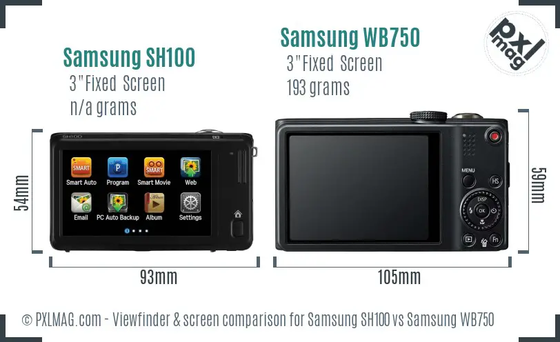 Samsung SH100 vs Samsung WB750 Screen and Viewfinder comparison