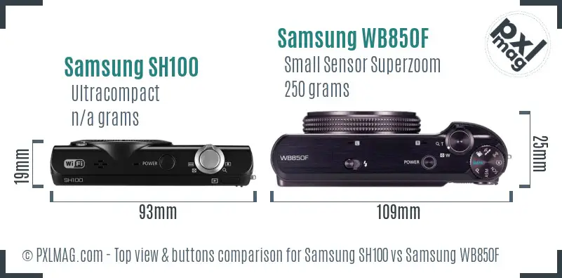 Samsung SH100 vs Samsung WB850F top view buttons comparison