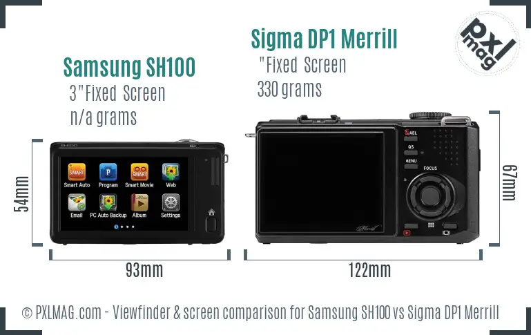 Samsung SH100 vs Sigma DP1 Merrill Screen and Viewfinder comparison