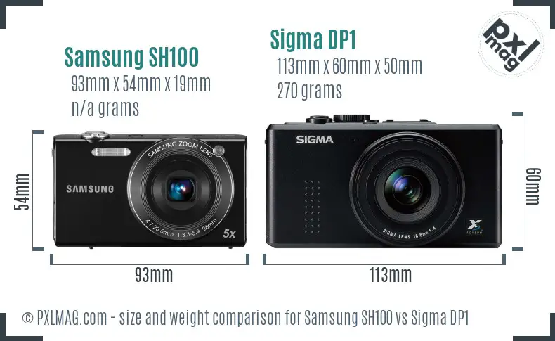 Samsung SH100 vs Sigma DP1 size comparison