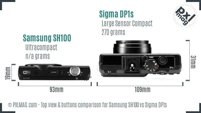 Samsung SH100 vs Sigma DP1s top view buttons comparison