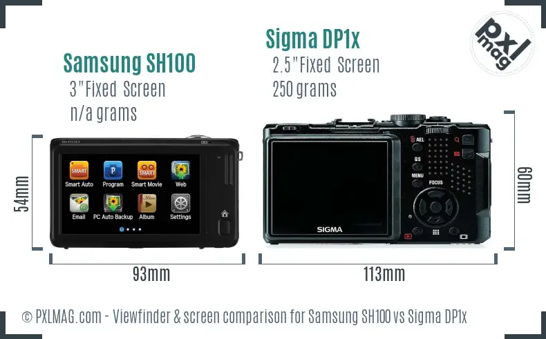 Samsung SH100 vs Sigma DP1x Screen and Viewfinder comparison