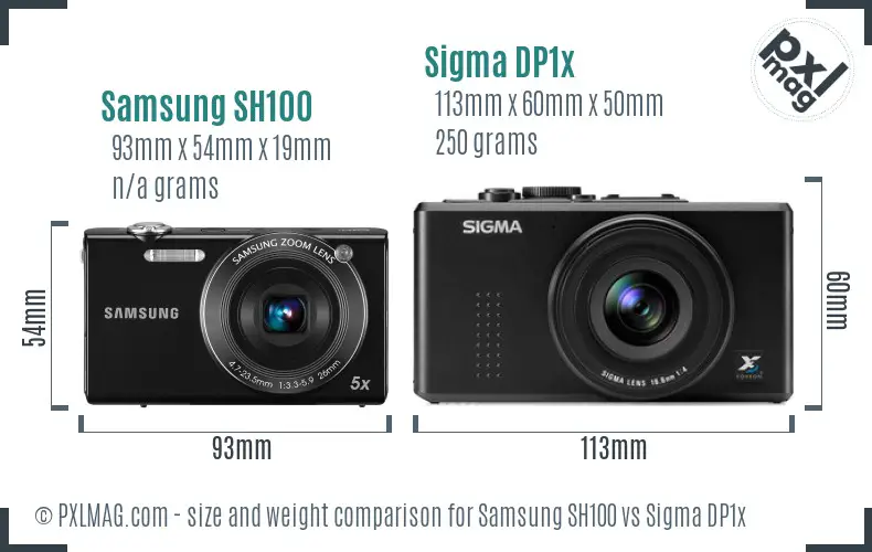 Samsung SH100 vs Sigma DP1x size comparison