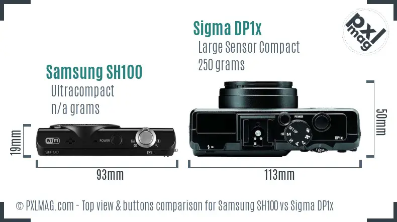 Samsung SH100 vs Sigma DP1x top view buttons comparison