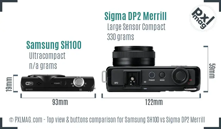 Samsung SH100 vs Sigma DP2 Merrill top view buttons comparison