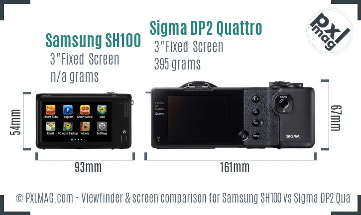 Samsung SH100 vs Sigma DP2 Quattro Screen and Viewfinder comparison