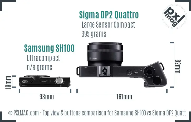 Samsung SH100 vs Sigma DP2 Quattro top view buttons comparison