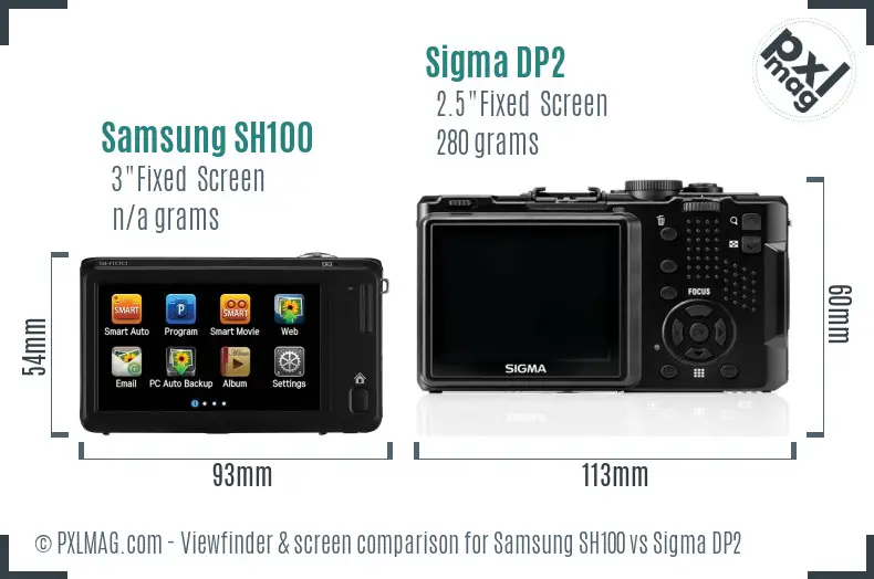 Samsung SH100 vs Sigma DP2 Screen and Viewfinder comparison