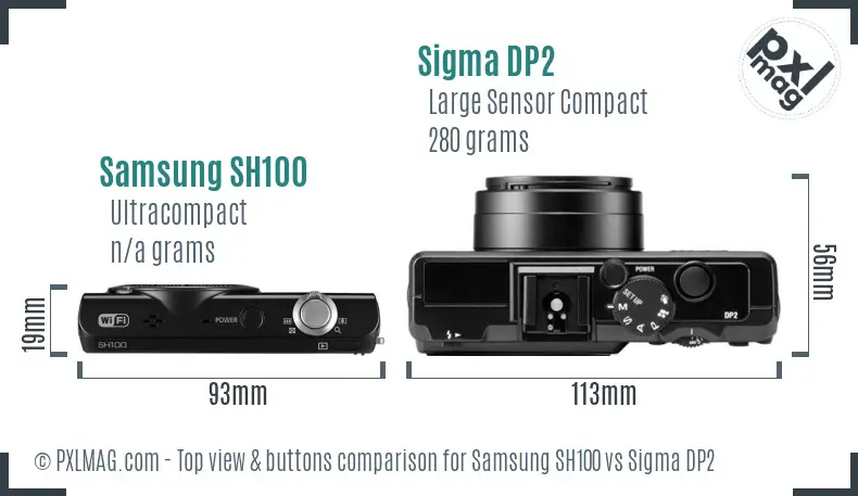 Samsung SH100 vs Sigma DP2 top view buttons comparison