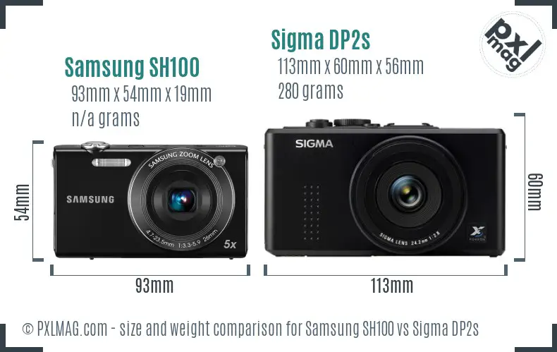 Samsung SH100 vs Sigma DP2s size comparison
