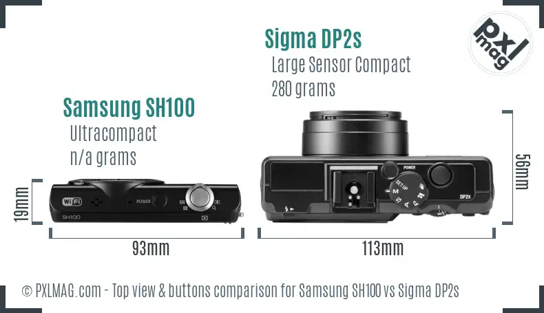 Samsung SH100 vs Sigma DP2s top view buttons comparison