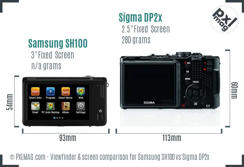 Samsung SH100 vs Sigma DP2x Screen and Viewfinder comparison