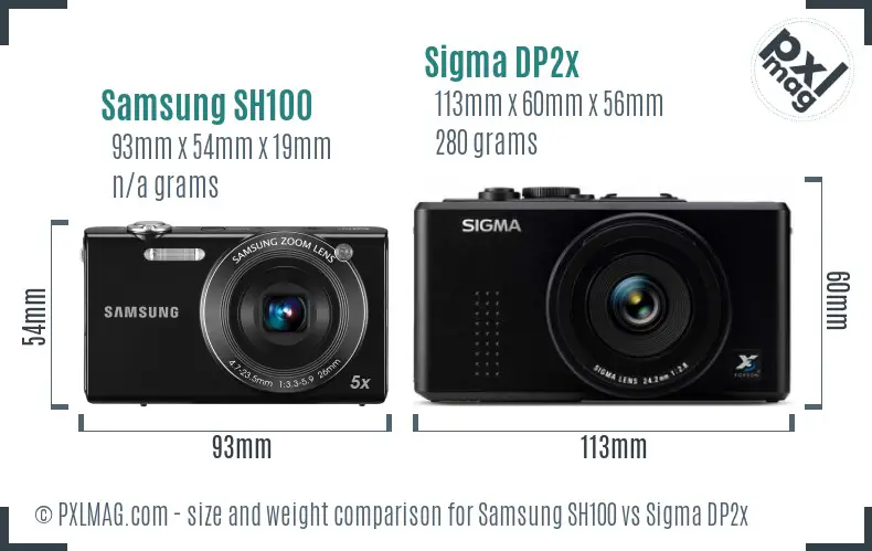 Samsung SH100 vs Sigma DP2x size comparison