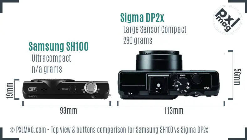 Samsung SH100 vs Sigma DP2x top view buttons comparison