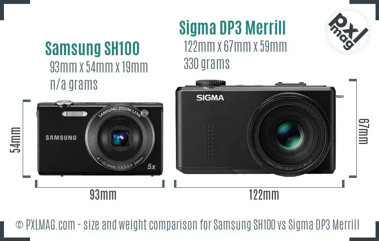 Samsung SH100 vs Sigma DP3 Merrill size comparison