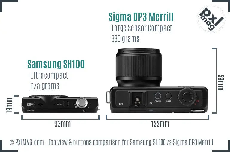 Samsung SH100 vs Sigma DP3 Merrill top view buttons comparison