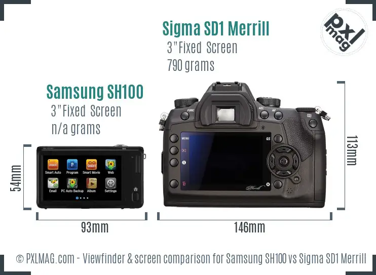 Samsung SH100 vs Sigma SD1 Merrill Screen and Viewfinder comparison