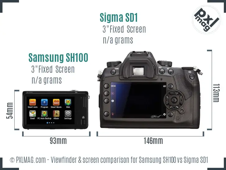 Samsung SH100 vs Sigma SD1 Screen and Viewfinder comparison