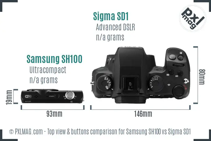 Samsung SH100 vs Sigma SD1 top view buttons comparison