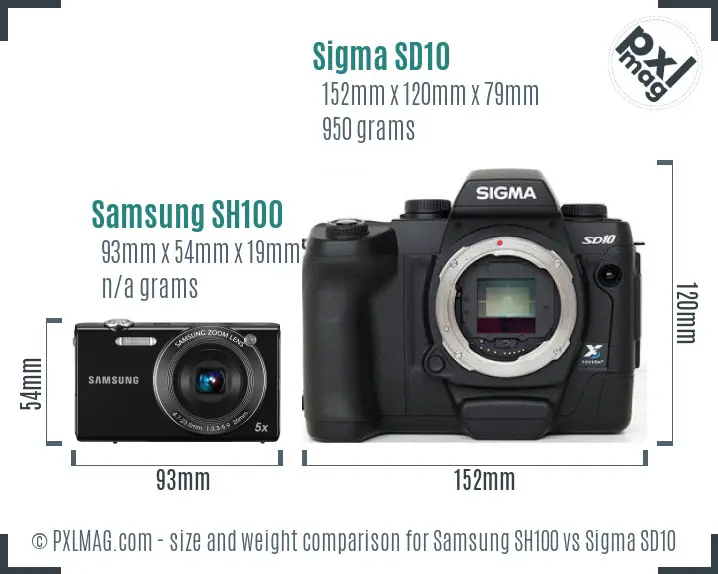 Samsung SH100 vs Sigma SD10 size comparison