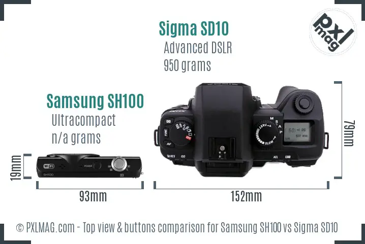 Samsung SH100 vs Sigma SD10 top view buttons comparison