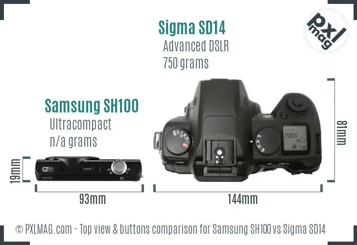 Samsung SH100 vs Sigma SD14 top view buttons comparison