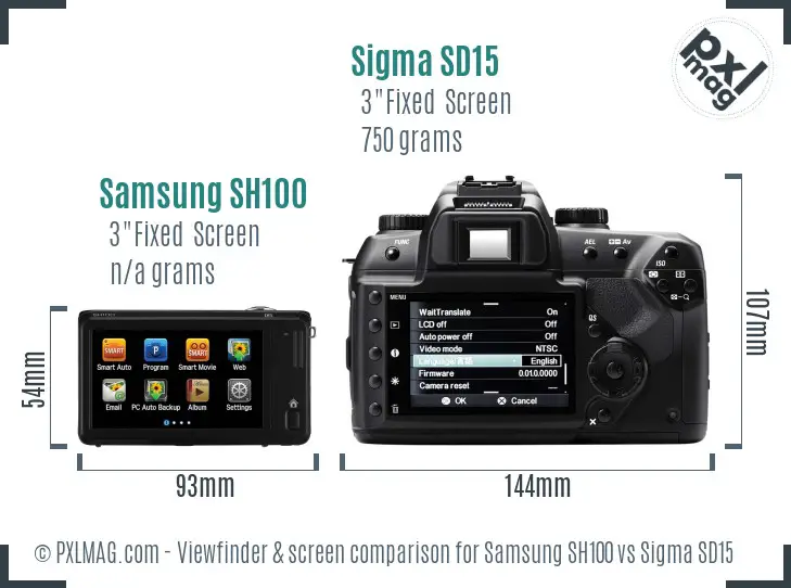 Samsung SH100 vs Sigma SD15 Screen and Viewfinder comparison