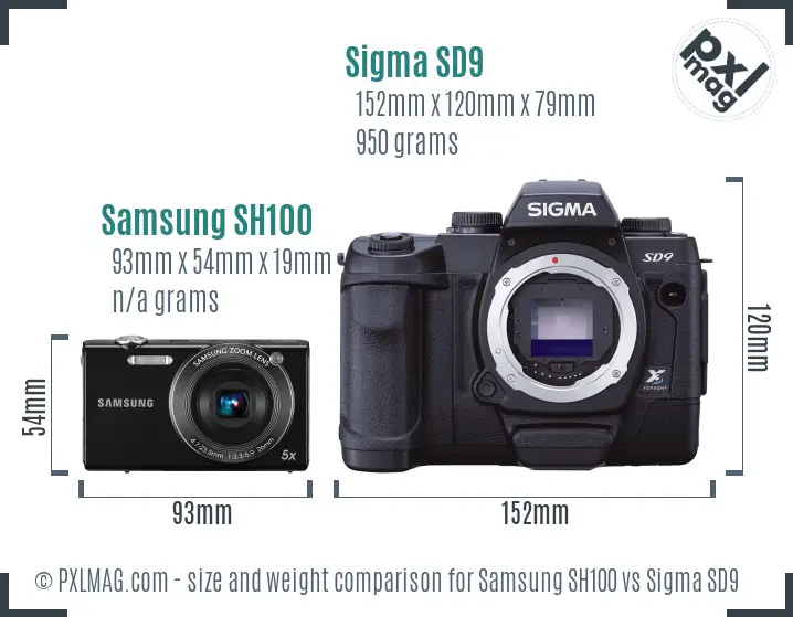 Samsung SH100 vs Sigma SD9 size comparison