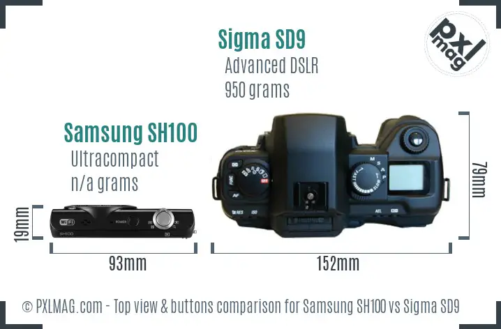 Samsung SH100 vs Sigma SD9 top view buttons comparison