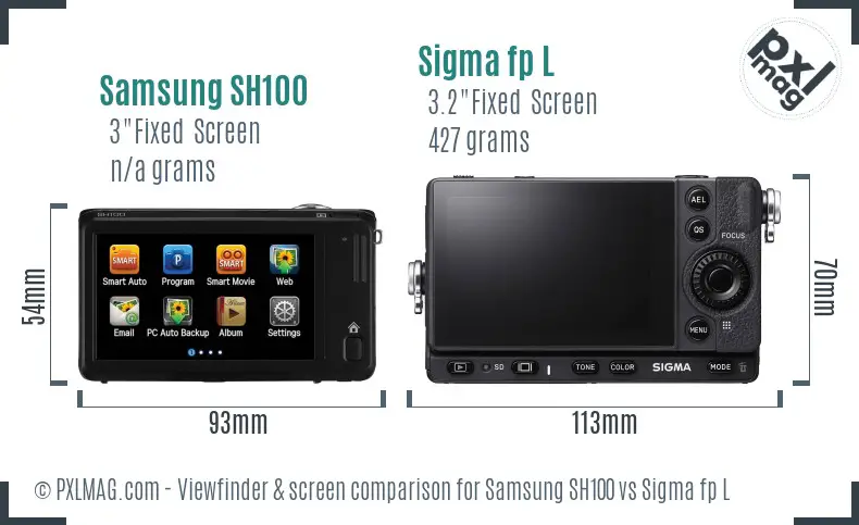 Samsung SH100 vs Sigma fp L Screen and Viewfinder comparison