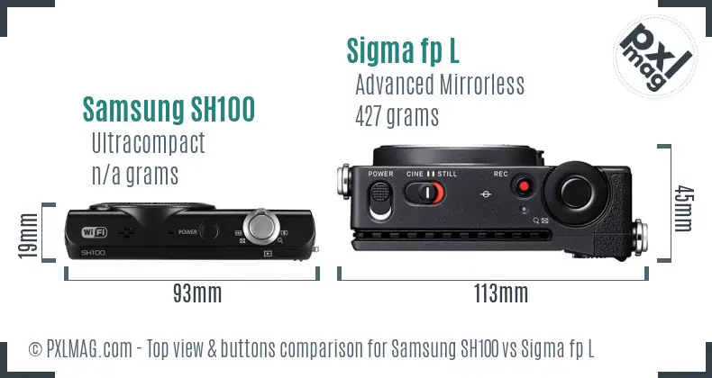 Samsung SH100 vs Sigma fp L top view buttons comparison