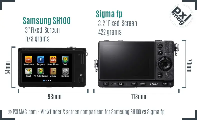 Samsung SH100 vs Sigma fp Screen and Viewfinder comparison Samsung SH100 vs Sigma fp Screen and Viewfinder comparison