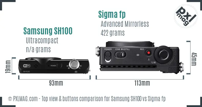 Samsung SH100 vs Sigma fp top view buttons comparison Samsung SH100 vs Sigma fp top view buttons comparison