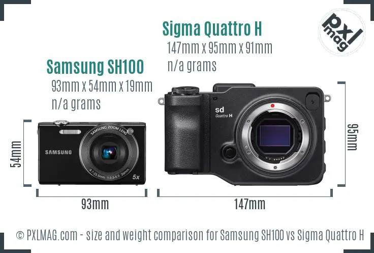 Samsung SH100 vs Sigma Quattro H size comparison