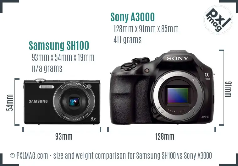 Samsung SH100 vs Sony A3000 size comparison
