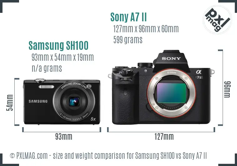 Samsung SH100 vs Sony A7 II size comparison
