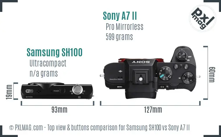 Samsung SH100 vs Sony A7 II top view buttons comparison