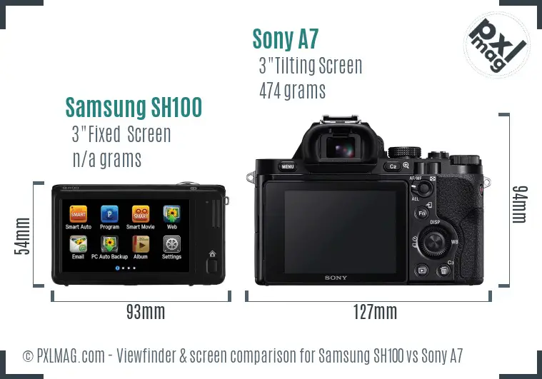 Samsung SH100 vs Sony A7 Screen and Viewfinder comparison