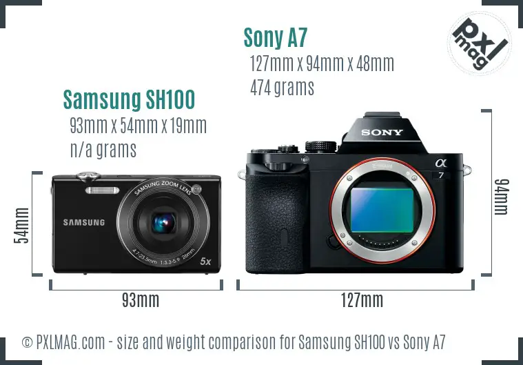 Samsung SH100 vs Sony A7 size comparison
