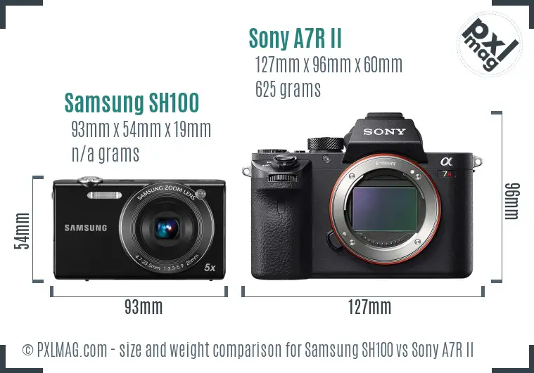 Samsung SH100 vs Sony A7R II size comparison