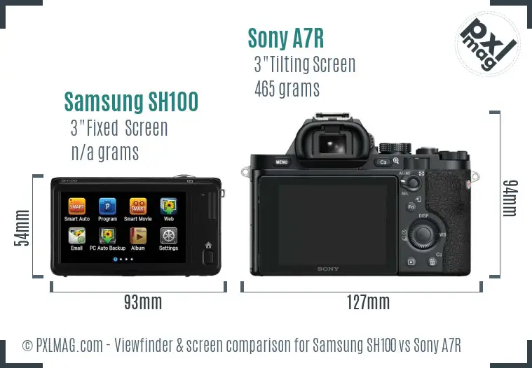 Samsung SH100 vs Sony A7R Screen and Viewfinder comparison