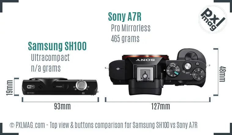 Samsung SH100 vs Sony A7R top view buttons comparison