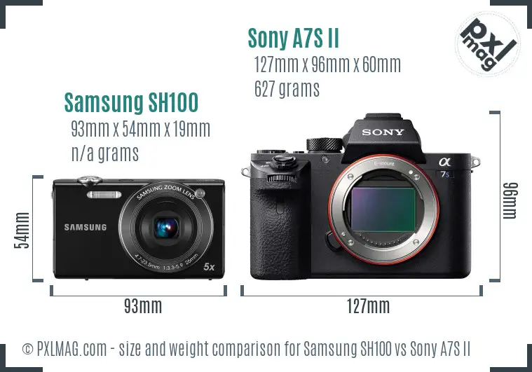Samsung SH100 vs Sony A7S II size comparison