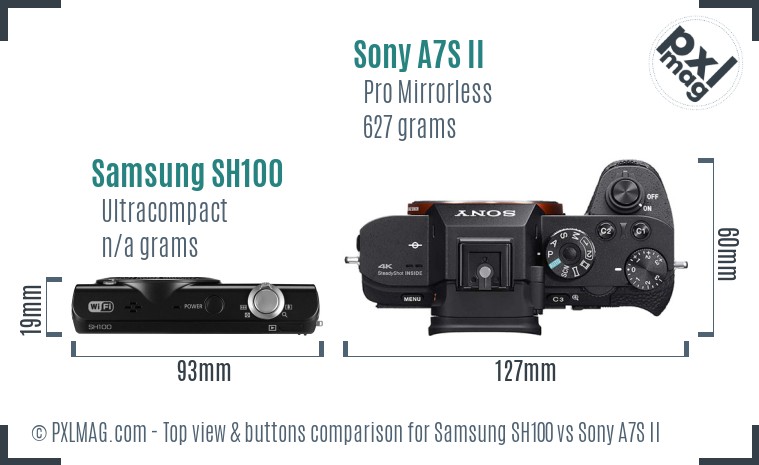 Samsung SH100 vs Sony A7S II top view buttons comparison