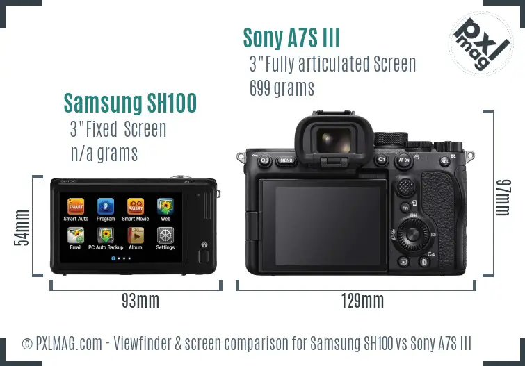 Samsung SH100 vs Sony A7S III Screen and Viewfinder comparison