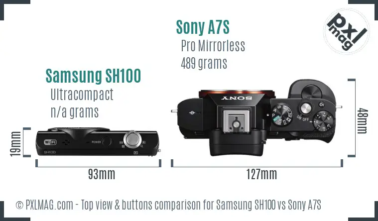 Samsung SH100 vs Sony A7S top view buttons comparison