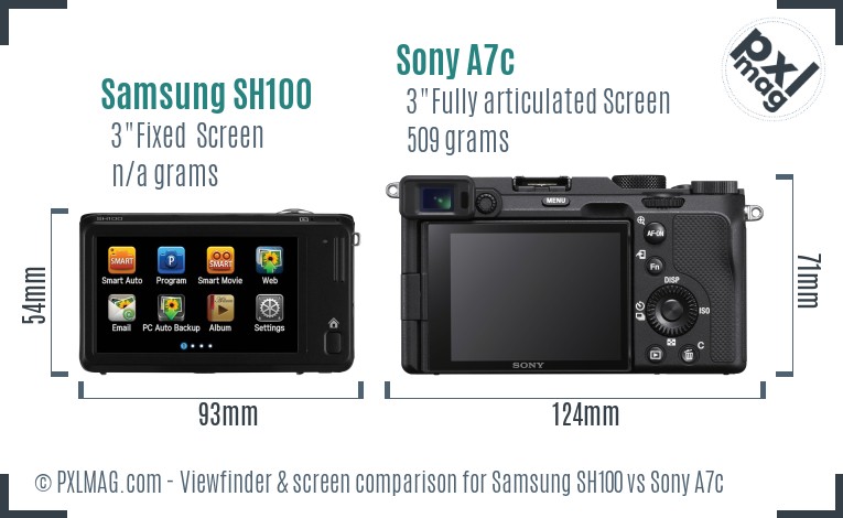 Samsung SH100 vs Sony A7c Screen and Viewfinder comparison